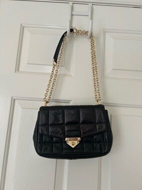 Michael Kors Black Quilted Shoulder Bag with Gold Chain Strap